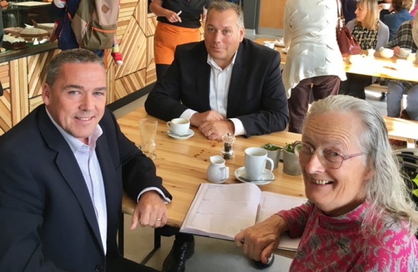 David Warburton MP met with with Sean McCabe and Dorothy-Anne from Frome’s Dementia Action Alliance at the Cheese & Grain Café