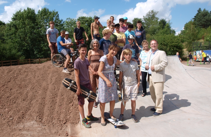 Andrew Sully with Prospective MP Rebecca Pow and Councillors at the Skatepark